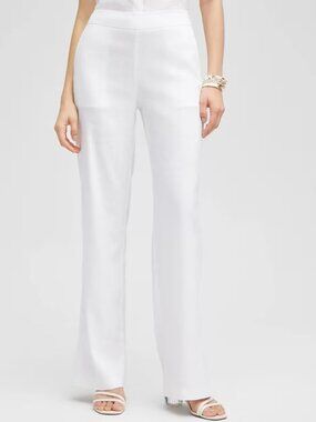 Chico's Pull-On White Linen Relaxed Wide Leg Classic Pants - Size 2 (12) Tall